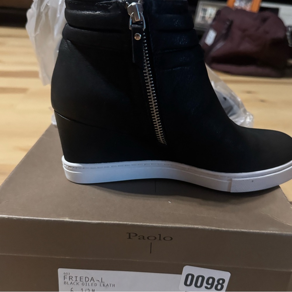 Paolo Black Wedge Sneaker Boot with Side Zip